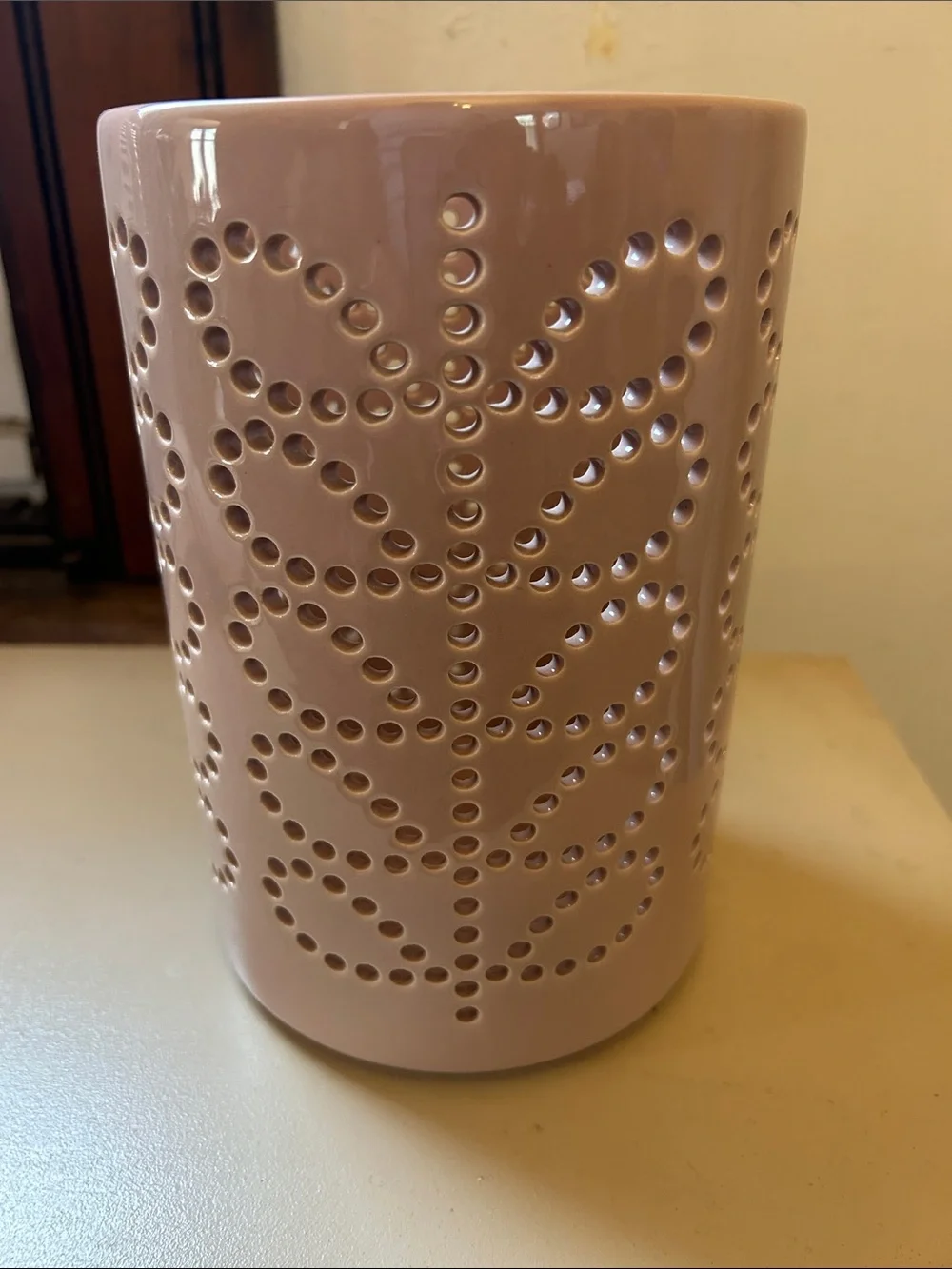 Orla Kiely Pink Ceramic Lantern with Pierced Leaf Pattern EUC